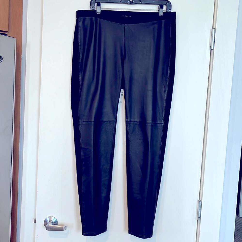 Eileen Fisher Leather Front Leggings Skinny Pants Size L